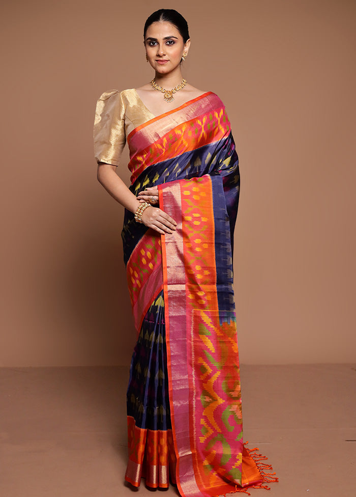 Blue Handloom Kanchipuram Pure Silk Saree With Blouse Piece