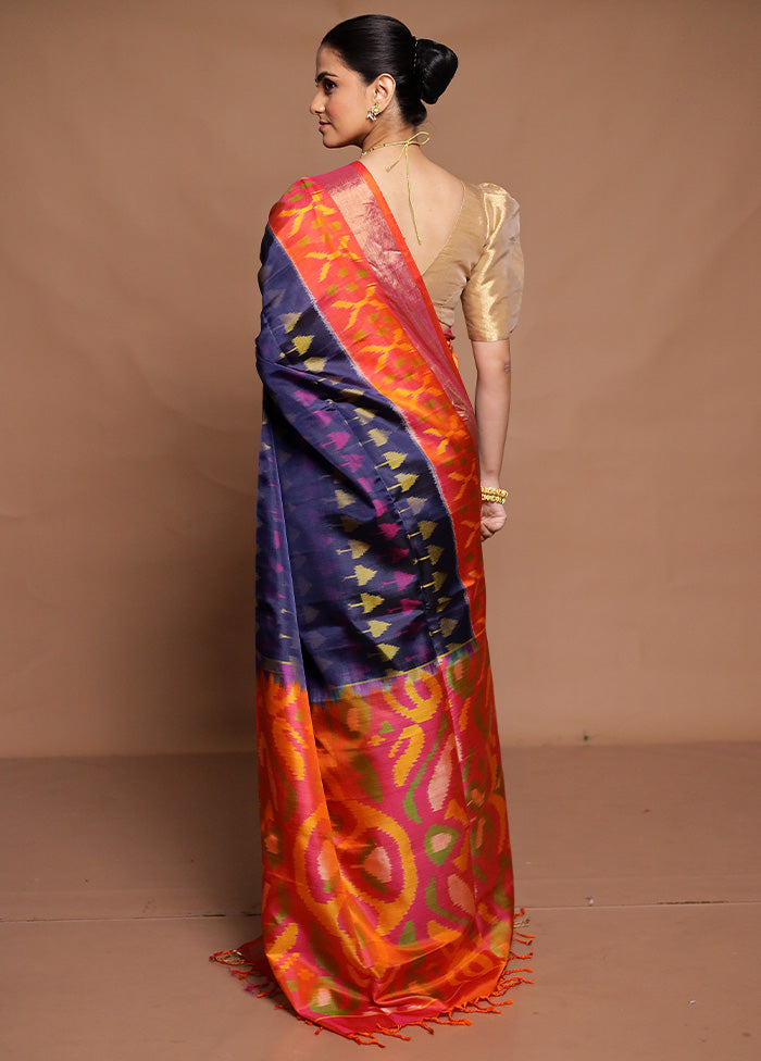 Blue Handloom Kanchipuram Pure Silk Saree With Blouse Piece