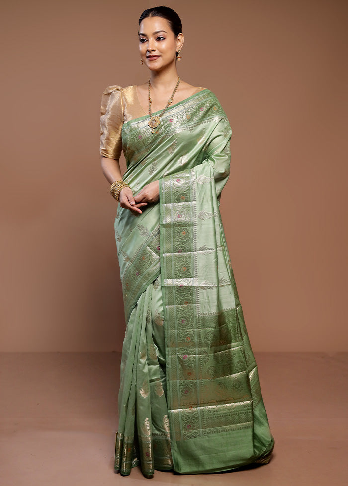 Green Dupion Silk Saree With Blouse Piece