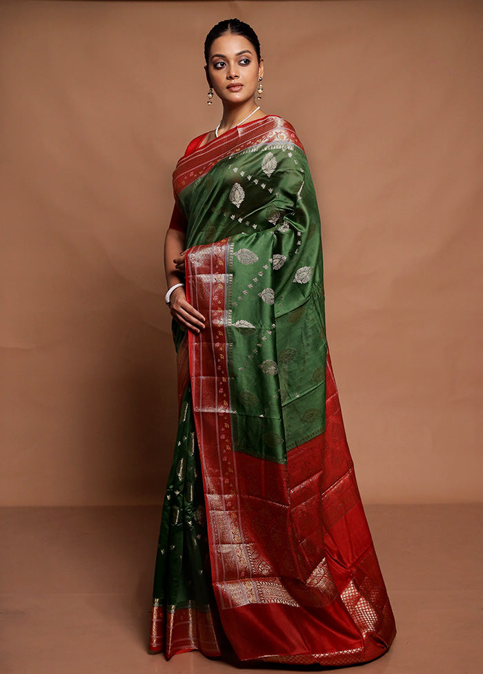 Green Dupion Silk Saree With Blouse Piece