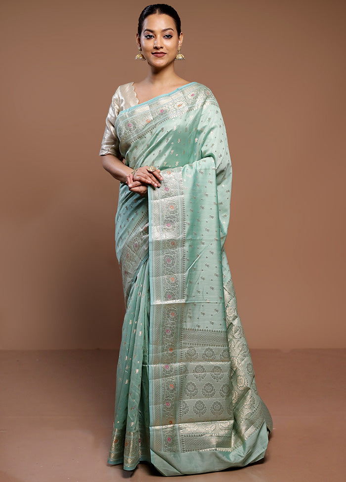 Green Dupion Silk Saree With Blouse Piece