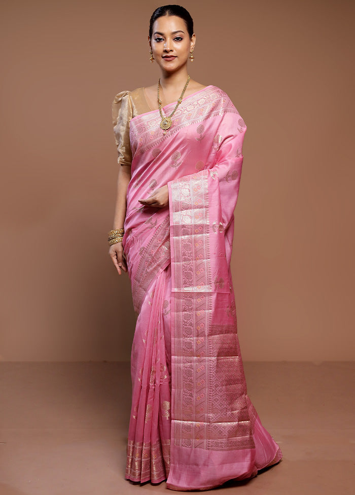 Pink Dupion Silk Saree With Blouse Piece