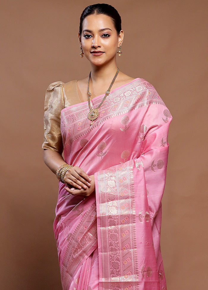 Pink Dupion Silk Saree With Blouse Piece