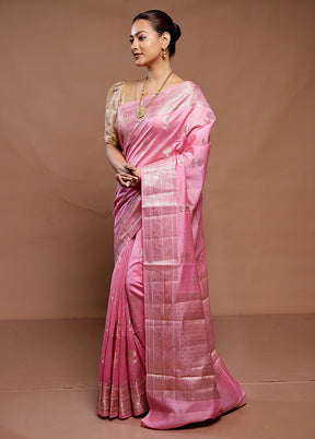 Pink Dupion Silk Saree With Blouse Piece