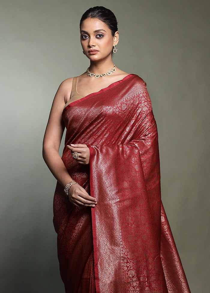 Maroon Dupion Silk Saree With Blouse Piece