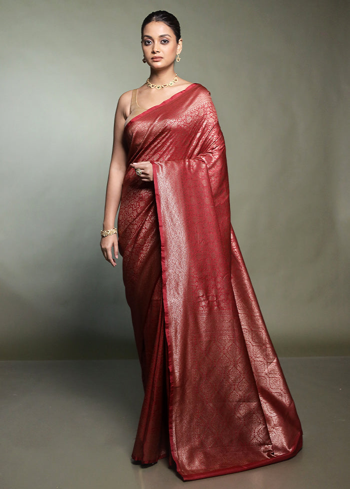 Maroon Dupion Silk Saree With Blouse Piece