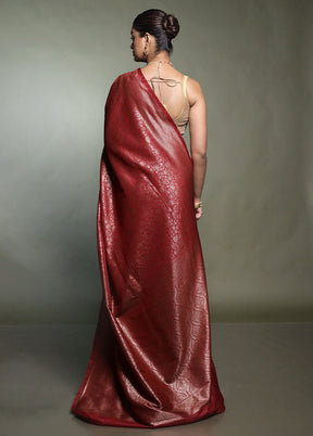 Maroon Dupion Silk Saree With Blouse Piece