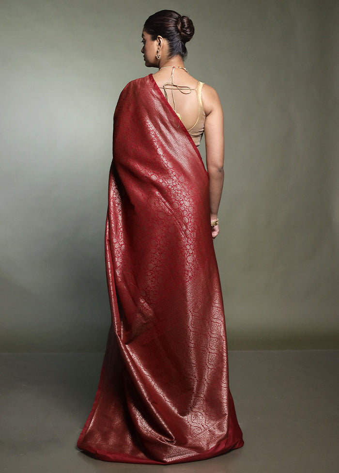 Maroon Dupion Silk Saree With Blouse Piece