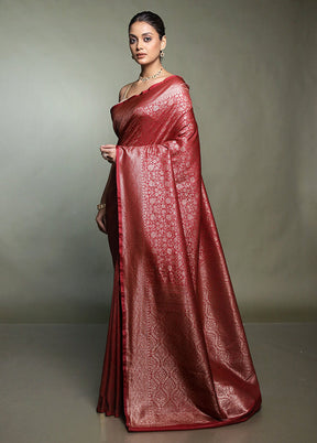 Maroon Dupion Silk Saree With Blouse Piece