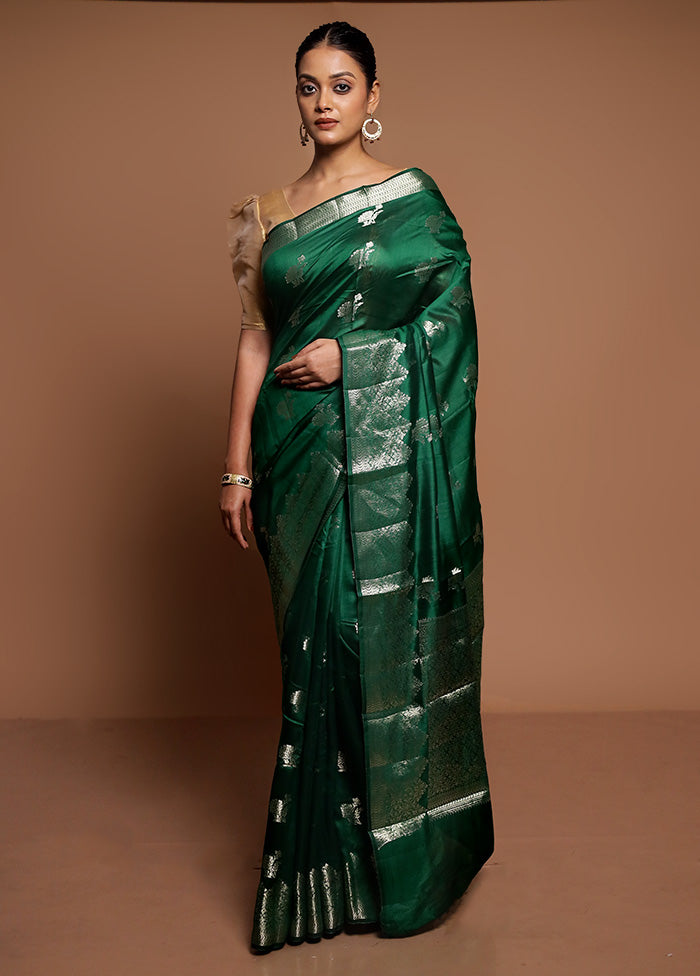 Green Dupion Silk Saree With Blouse Piece