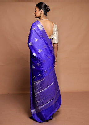 Blue Dupion Silk Saree With Blouse Piece