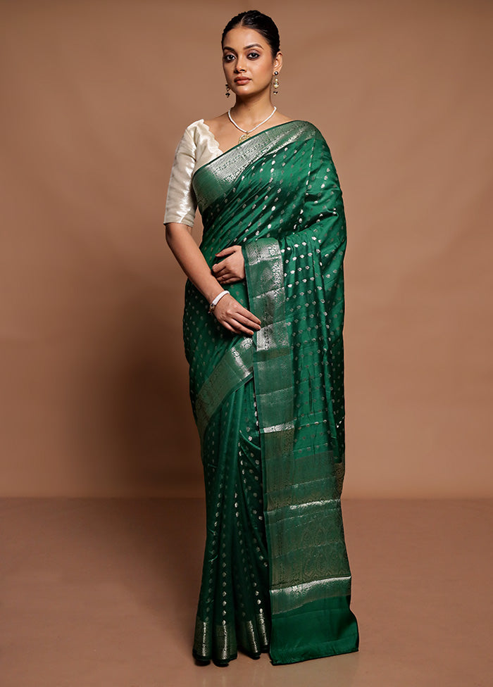 Green Handloom Dupion Pure Silk Saree With Blouse Piece