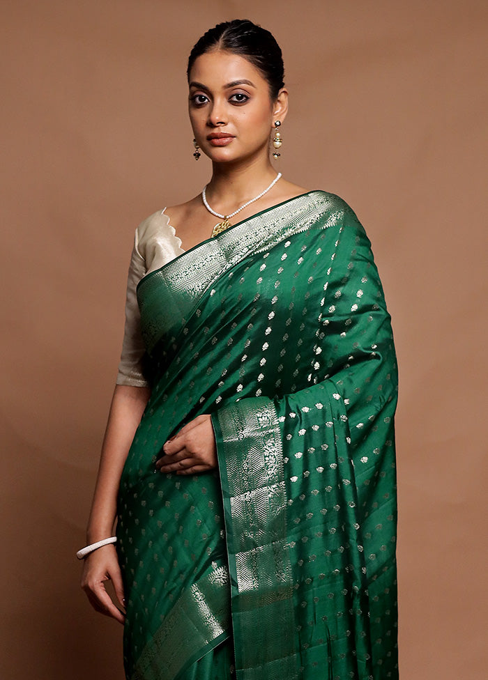 Green Handloom Dupion Pure Silk Saree With Blouse Piece