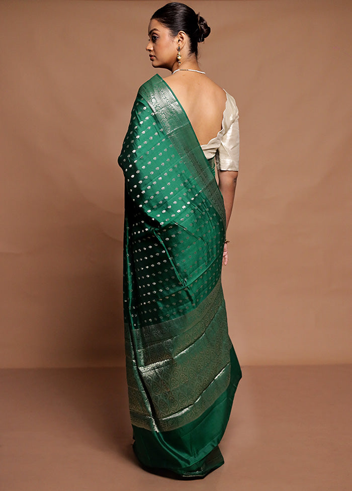 Green Handloom Dupion Pure Silk Saree With Blouse Piece