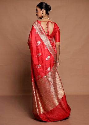 Red Dupion Silk Saree With Blouse Piece