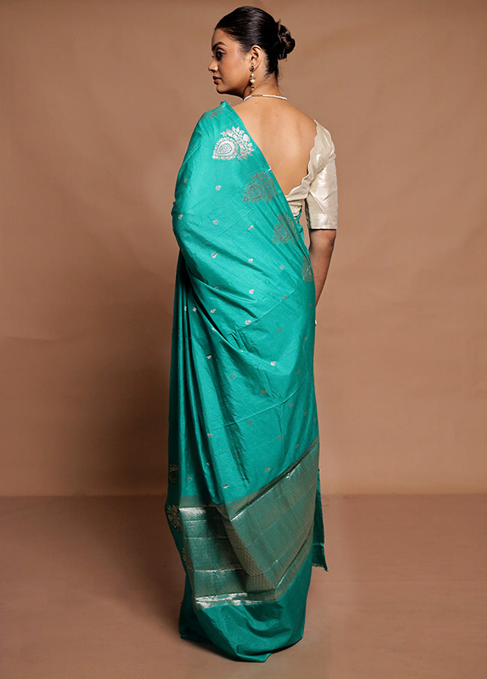 Green Dupion Silk Saree With Blouse Piece