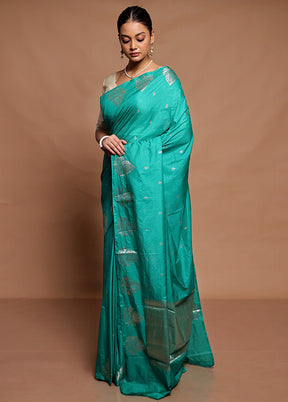 Green Dupion Silk Saree With Blouse Piece