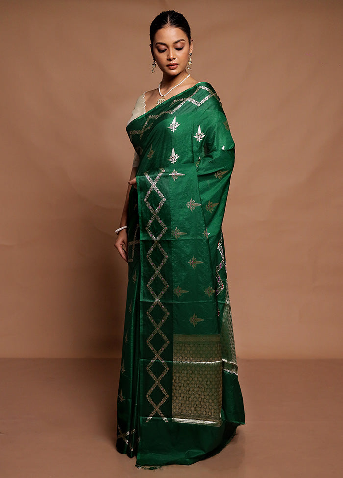 Green Dupion Silk Saree With Blouse Piece