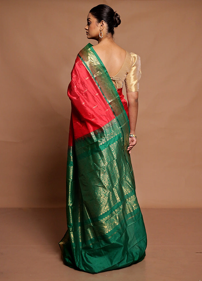 Red Handloom Kanjivaram Pure Silk Saree With Blouse Piece