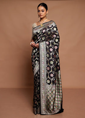 Black Handloom Pure Georgette Saree With Blouse Piece