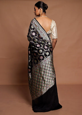 Black Handloom Pure Georgette Saree With Blouse Piece