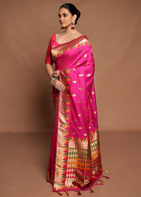 Pink Dupion Silk Saree With Blouse Piece