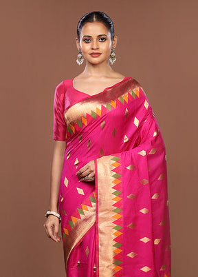 Pink Dupion Silk Saree With Blouse Piece