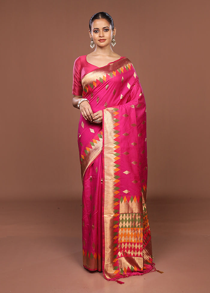 Pink Dupion Silk Saree With Blouse Piece