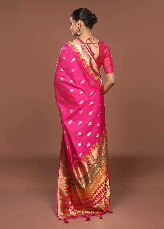 Pink Dupion Silk Saree With Blouse Piece