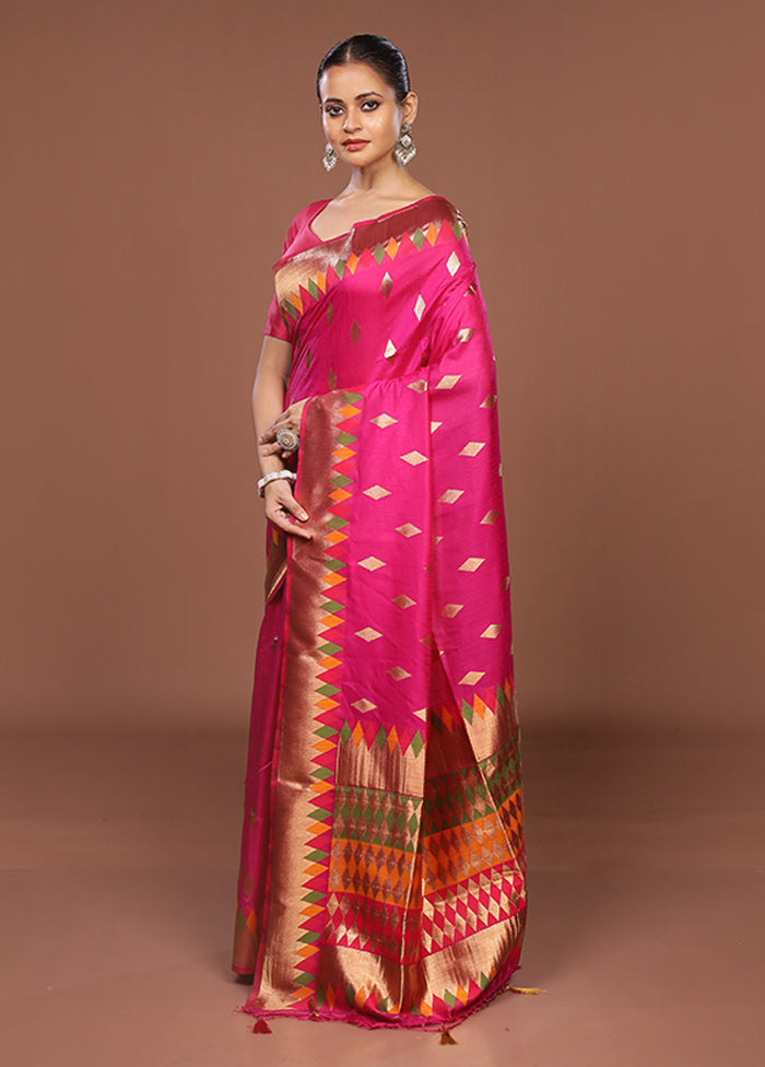 Pink Dupion Silk Saree With Blouse Piece