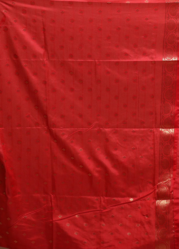 Red Dupion Silk Saree With Blouse Piece