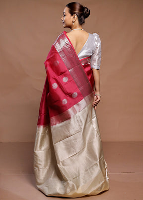 Pink Handloom Kanjivaram Pure Silk Saree With Blouse Piece