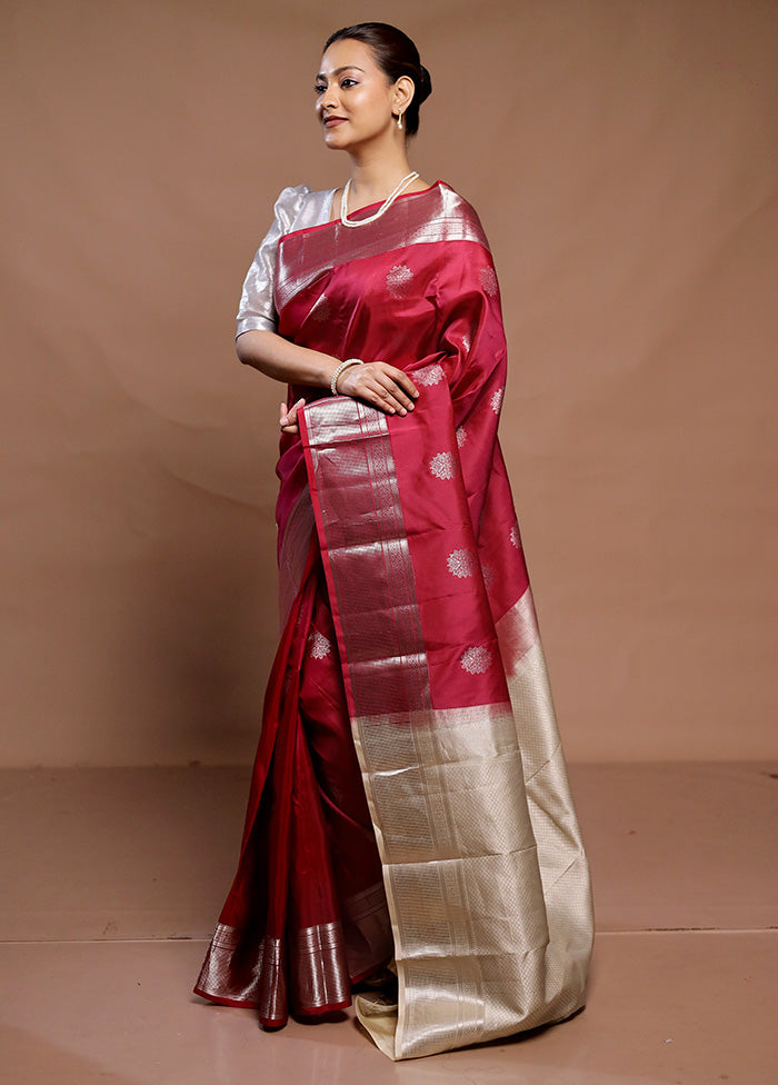 Pink Handloom Kanjivaram Pure Silk Saree With Blouse Piece