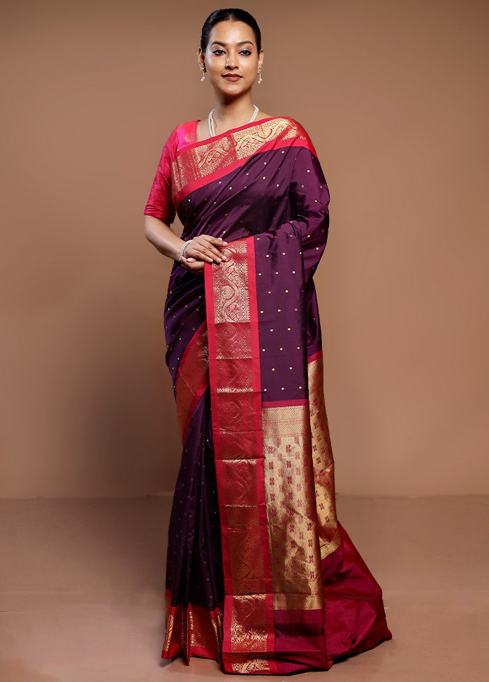 Purple Kanjivaram Silk Saree With Blouse Piece