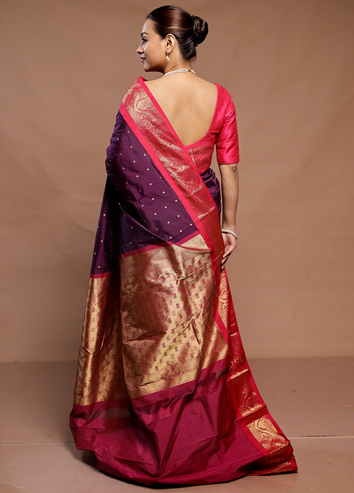 Purple Kanjivaram Silk Saree With Blouse Piece