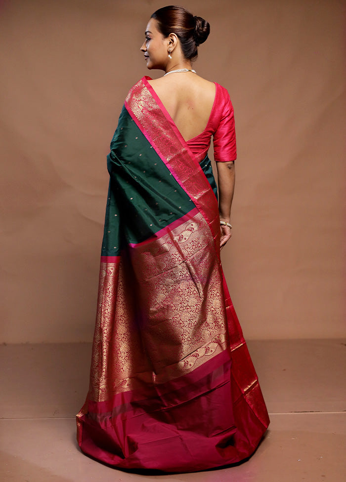 Green Kanjivaram Silk Saree With Blouse Piece