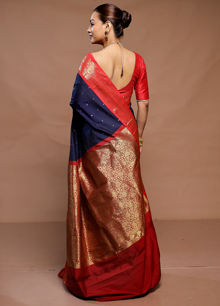 Blue Kanjivaram Silk Saree With Blouse Piece