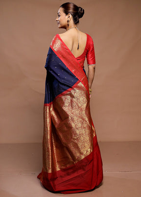 Blue Kanjivaram Silk Saree With Blouse Piece