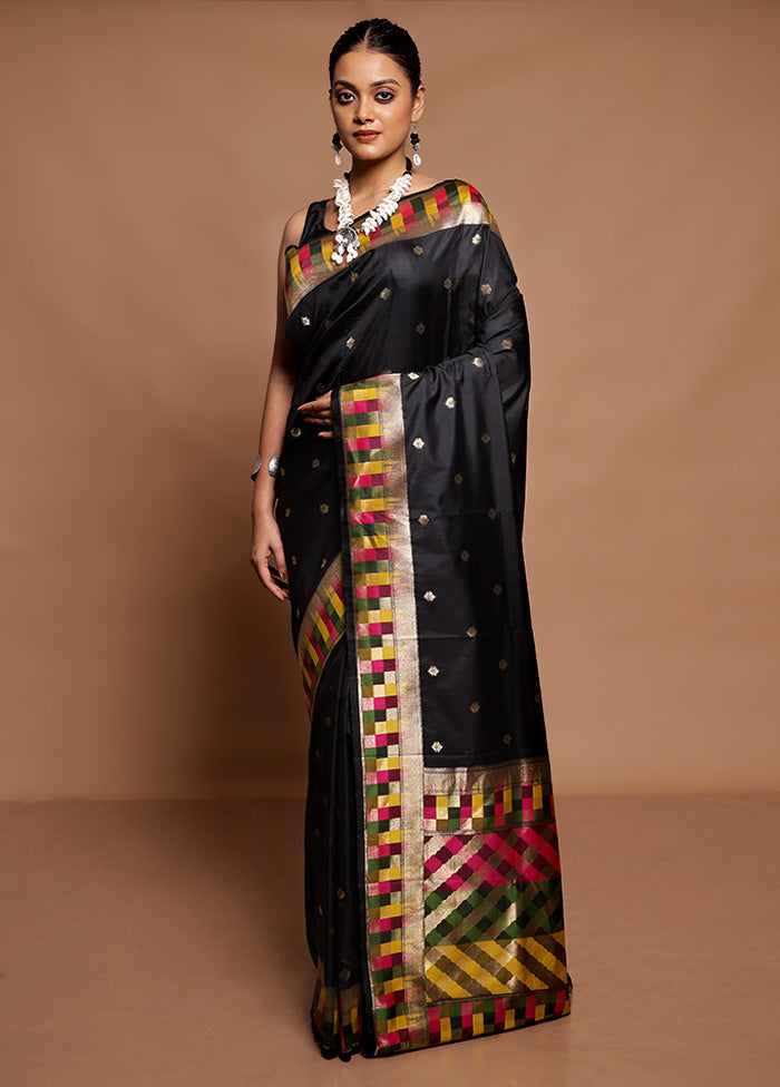 Black Dupion Silk Saree With Blouse Piece