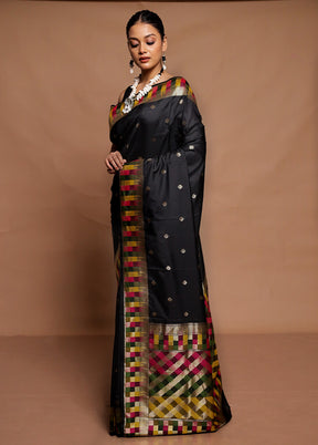 Black Dupion Silk Saree With Blouse Piece