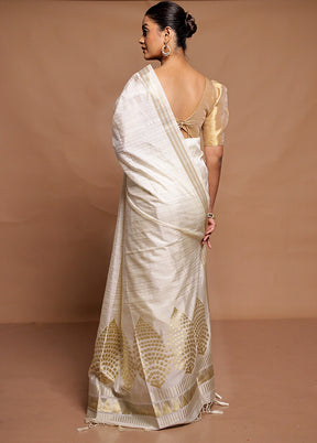 Cream Dupion Silk Saree With Blouse Piece