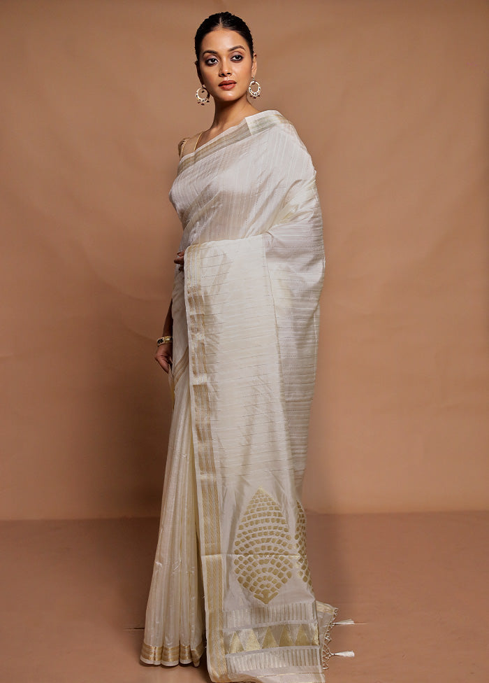 Cream Dupion Silk Saree With Blouse Piece