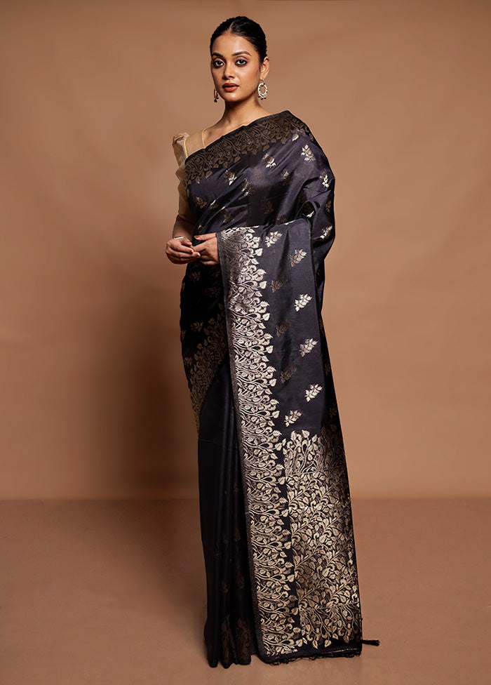 Black Dupion Silk Saree With Blouse Piece