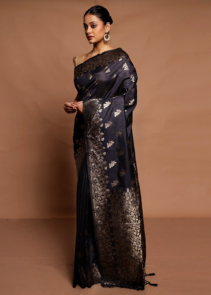 Black Dupion Silk Saree With Blouse Piece