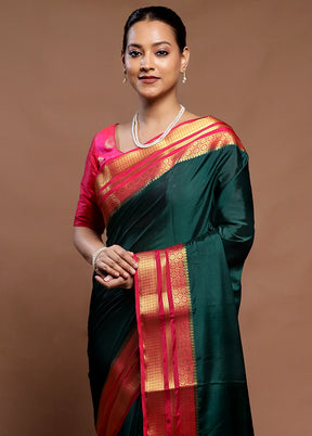 Green Mysore Silk Saree Without Blouse Piece