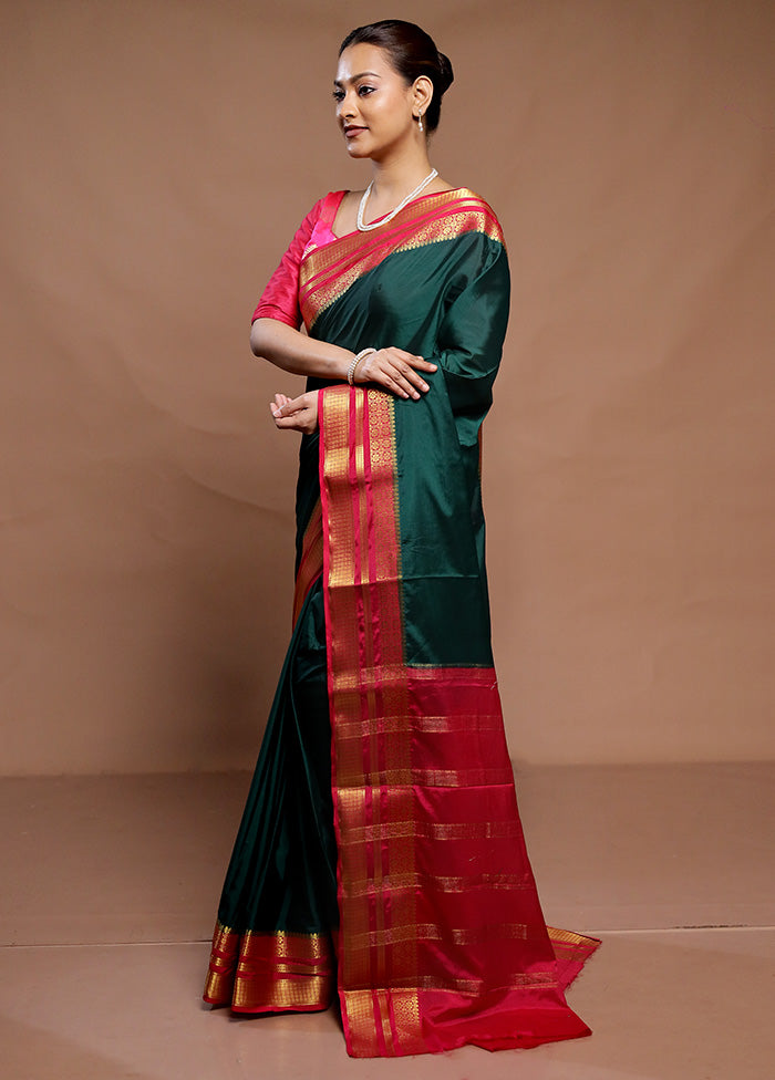 Green Mysore Silk Saree Without Blouse Piece