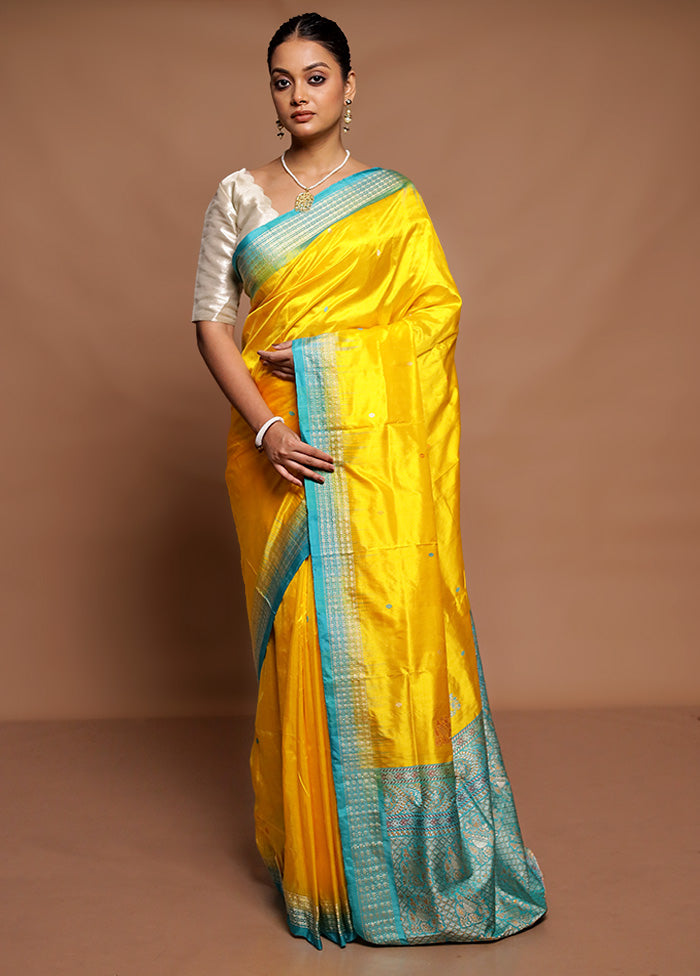 Yellow Handloom Bomkai Pure Silk Saree With Blouse Piece