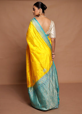 Yellow Handloom Bomkai Pure Silk Saree With Blouse Piece