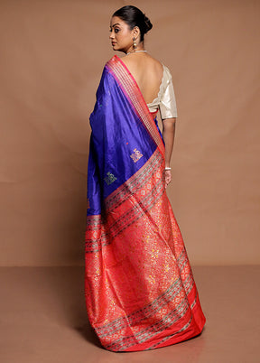 Blue Handloom Bomkai Pure Silk Saree With Blouse Piece