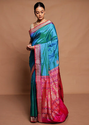 Blue Handloom Bomkai Pure Silk Saree With Blouse Piece